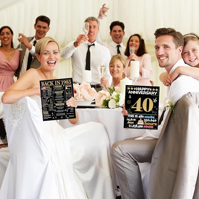 Joycard 40th Anniversary Card for Women Men, Gold Wedding Card for Wife Husband, Sweet Marriage Decorations Gifts for Couple, Perfect for Her Him on Anniversary Day, Ruby Wedding Card, Back in 1985