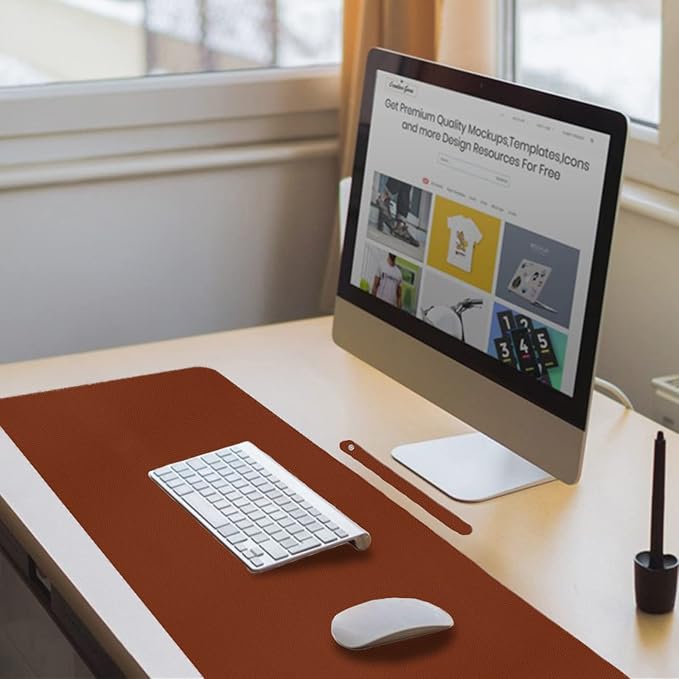 Boutilon Leather Desk Pad 35"x 17" Non-Slip Mouse Pad,Office Desk Mat,Waterprooft PU Leather Desk Blotter,Desk Pad Protector,Desk Writing Pad for Home Office Decor (L-Brown,35"x 17")