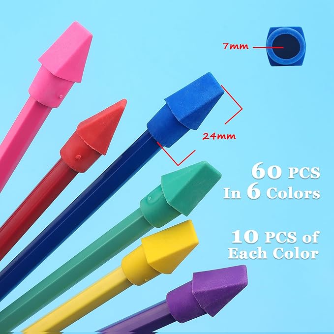 Tamaki 60 Pack Erasers for Pencils, Pencil Top Erasers Cap Erasers, Toppers Eraser for kids, 6 Colors