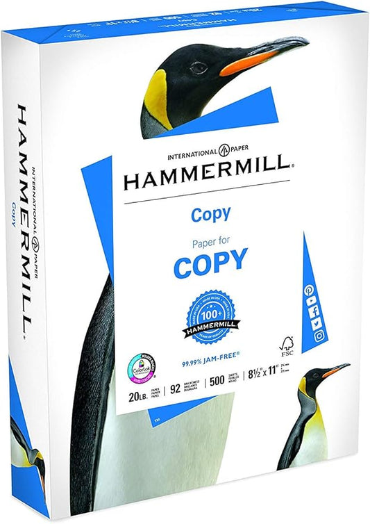 Hammermill Printer Paper, 20 lb Copy Paper, 8.5 x 11 - 1 Ream (500 Sheets) - 92 Bright, Made in the USA