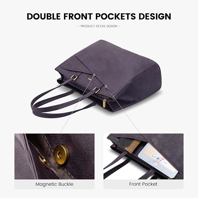 LOVEVOOK Laptop Bag for Women 15.6 Inch Tote Bags Waterproof Leather Briefcase Computer Women Business Office Work Bag, Vintage Purple