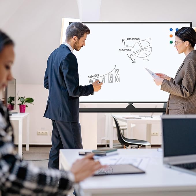 Rolling Whiteboard, 48 x 32 Inches Magnetic White Board with Stand, Double-Sided Large Standing Dry Erase Board on Wheels, Height-Adjustable Mobile Dry Erase Board for Office, Home, Classroom