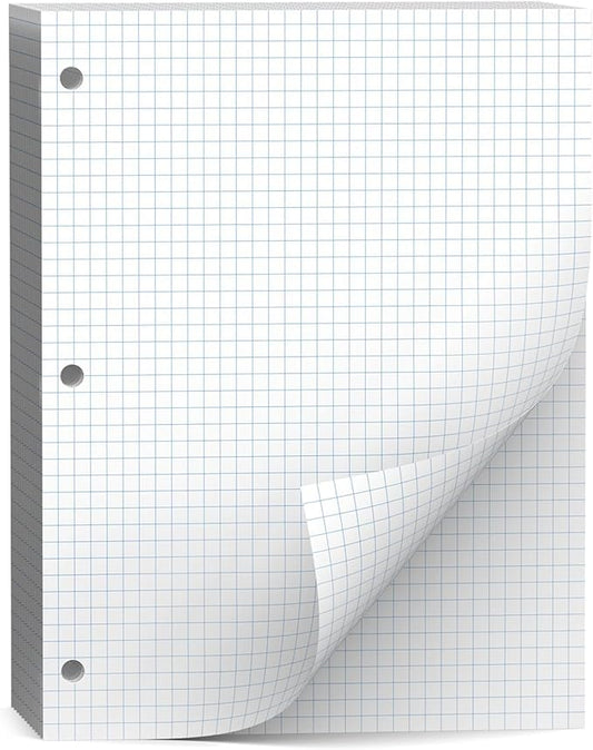 Loose Leaf Graph paper 8 x 10.5, Graph Ruled Paper, 3 Hole Punched Paper, 4 x 4 Quad Ruled Graph Paper, 10-1/2" x 8" Filler Paper Notebook Paper, 120 Sheets Graphing Paper for Business Home School