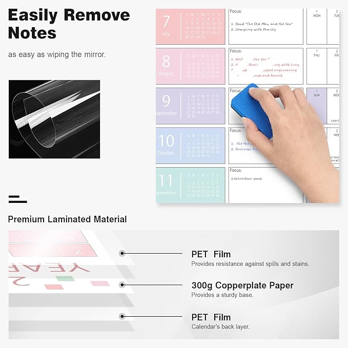Ospelelf Calendar 2024-2025 Large 32'' x 48'' White Board Dry Erase Calendar for Wall, 12 Month Laminated Calendar for Classroom, Family, Use July 2024 - June 2025