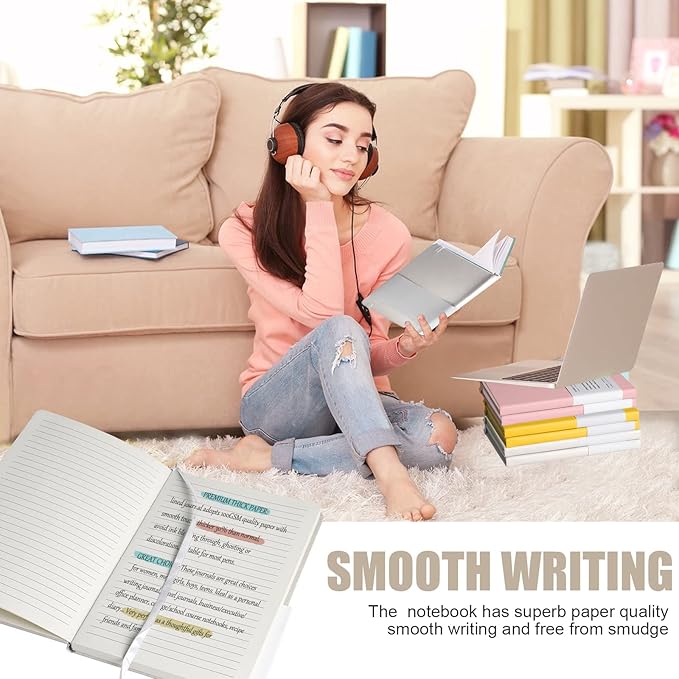 Lined Journal Notebook, (White), 160 Pages, Medium 5.7 inches x 8 inches - 100 gsm Thick Paper, Hardcover