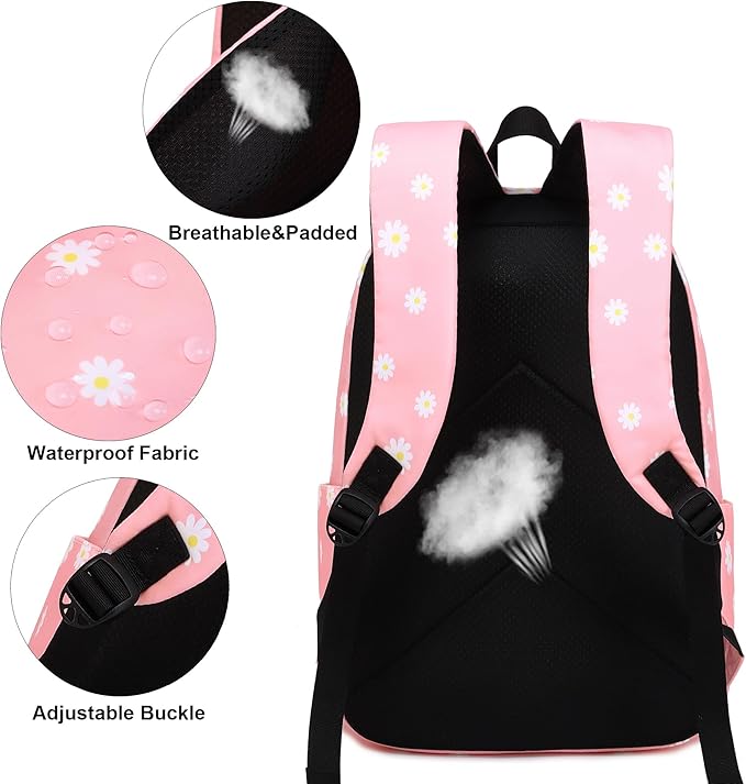 Flowers School Backpack for Teens Girls, Womens College Bookbags Kids School Bags Laptop Backpacks (Pink)