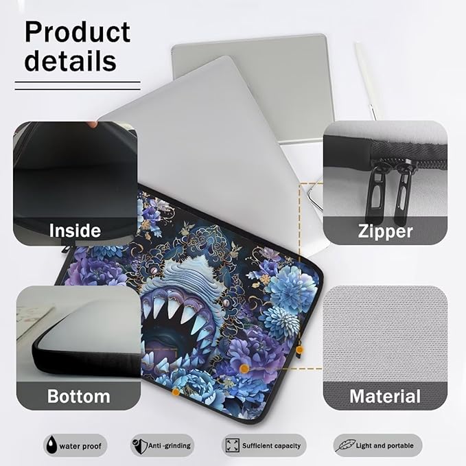 SharkPeony Printed Computer Bags for Laptops for Women Men, Shockproof 10 Inch Laptop Case Bag Washable Messenger Bag with Zipper, Laptop Case Computer Carrying Cover Easy to Carry