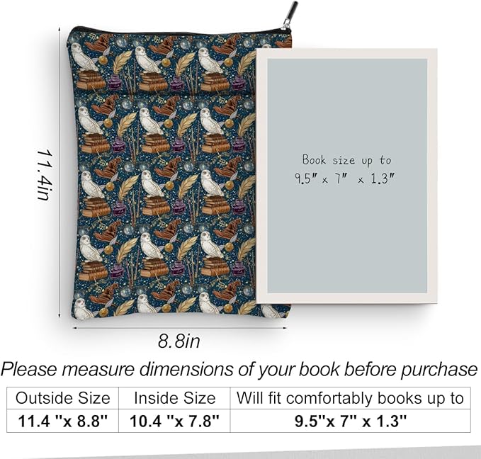 Magic Stuff Magic Owl Book Sleeve Book Cover Book Lovers Gifts Book Club Gifts Wizard Book Protector Book Gifts for Readers Women Magic Movie Fans Bibliophile Bookworm Niece Graduation Birthday Gifts