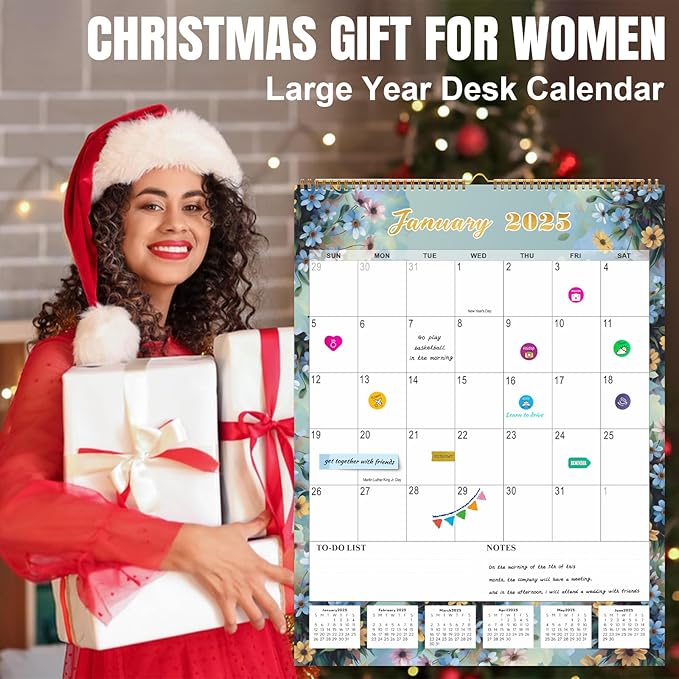 Gannyfer 2025 Wall Calendar, Large Wall Calendar 22"x17", 18 Monthly Hanging Calendar January 2025-June 2026, Yearly Planner Calendars with Plastic Cover, Thick Paper for Home School, or Office, Christmas Gifts for Women-Floral (6 Funny Stickers)
