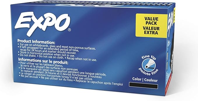 EXPO Fine Tip Dry Erase Markers, Low Odor, Black Ink, 36-Count Set, Ideal for Classroom, Office, and Home Use