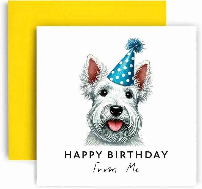 Huxters Birthday Card from the Dog – Scottish Terrier - Happy Birthday to Dog Mum and Dog Dad – Birthday Card from the Dog to Friends Family First Birthday (Scottish Terrier)