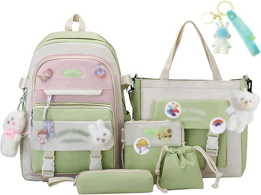 Kawaii Backpack 5Pcs Set Lightweight aesthetic backpack,Teens laptop computer cute backpacks for girls (aesthetic backpack,one size)