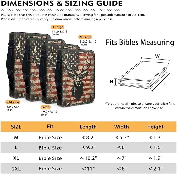 Lotusorchid American Flag Deer Printed Bible Bags, Faux Leather Bible Covers with Handle Pockets for Women, Portable Sturdy Bible Bag for Girls Ages 8-12, Christian Bible Study Accessories