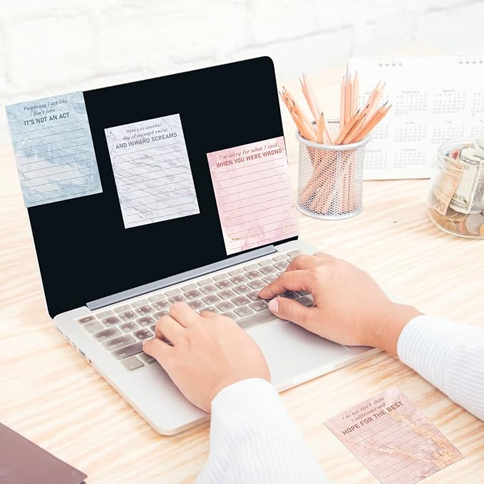 Funny Notepads with Sayings Sticky Funny Office Supplies to Do List Sarcastic Work Assorted Notepad for Workers, 12 Designs, 3 x 3.93 Inch(Marble Style)