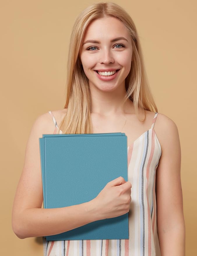 SUNEE Folders with Pockets (25 Pack, Warm Blue), 2 Pocket Folders Fit Letter Size Paper, Paper File Folder for School Office Home Business, Textured Paper