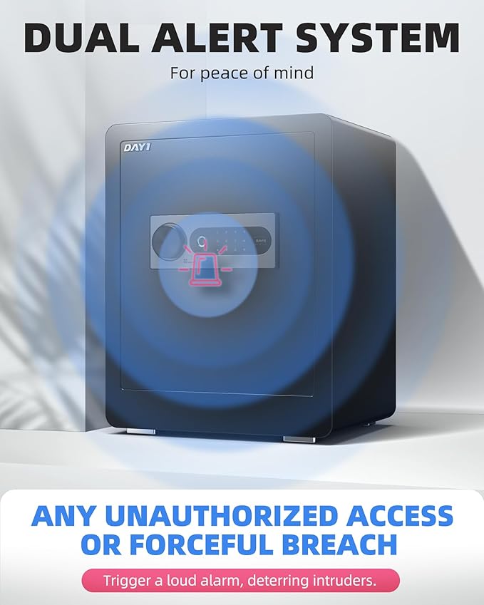 DAYI Biometric Fingerprint Safe Box, 2.0 Cubic Feet Home Safes with Fireproof Bag, Digital Touchpad Security Safe for Money Cash Documents, Dual Alarm System - DF-45 Plus