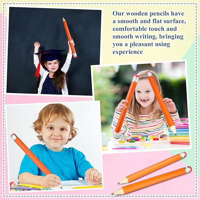 2 Pcs 16 Inch Pencils Wooden Jumbo Pencils Giant Wooden Pencils Funny Big Pencil with Cap Eraser Large Pencil Fun Novelty Gifts for Kids School Kindergarten Home Office Supplies (Orange)