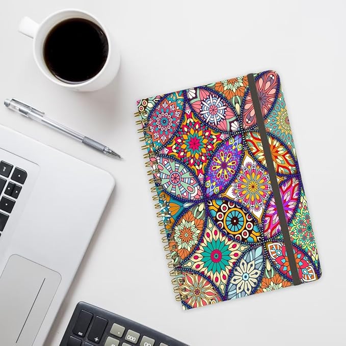 Spiral Notebook - A5 Spiral Notebooks, 8.3'' × 5.8'', 160 Pages, Aesthetic Journaling Notebooks for Women, College Lined Notebook with Elastic Closure, Back Pocket, for School Office, Bohemia