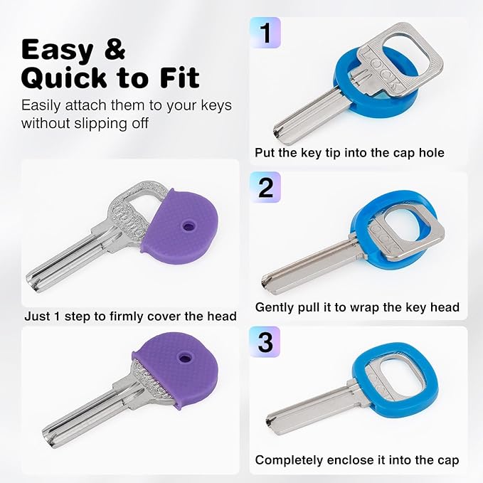 36 Pack Key Color Caps Covers Tags, Soft Rubber Key Identifiers, Plastic Key Toppers for Standard Flat Organization House Key (Not Suitable for Odd-Shaped Keys), 9 Colors, 2 Styles