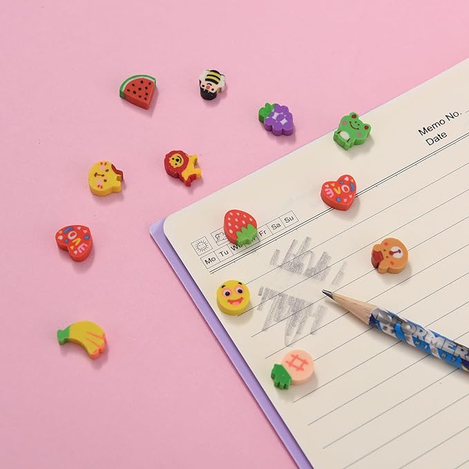 400PCS Mini Fun Cute Fruit Animal Erasers for Kids Bulk,Back to School Party Gifts Valentine's Day Gifts (Fruit erasers)