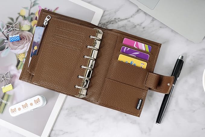 Moterm Pocket Regular Rings Planner - Genuine Leather Binder Organizer (Pebble-Chocolate, 19mm Ring)