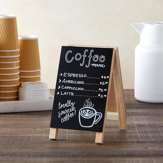 2 Pack Mini Chalkboard Easel Signs for Tabletop Decorations, Restaurant Food Display, Message Boards, Small Business, Wedding, Catering Events, Coffee Shop (4.5x7.5 in)