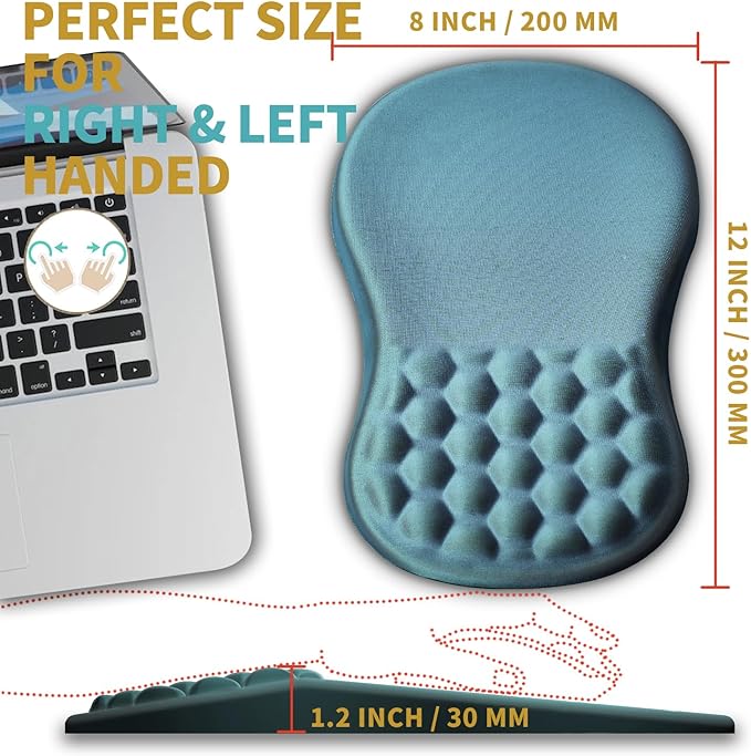 Hokafenle Ergonomic Mouse Pad Wrist Support with Massage Design, Wrist Rest Pain Relief Mousepad with Memory Foam&Non-Slip PU Base, Mouse Pads for Wireless Mouse & Desk (12x8 inch,Light Blue)