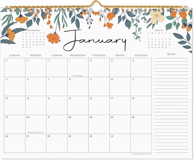 2025 Calendar, Cabbrix Wall Calendar 2025, Desk Calendar from January 2025 - June 2026, 15" x 12", Twin-Wire Binding, Hanging Hook, Floral Design (Flower)