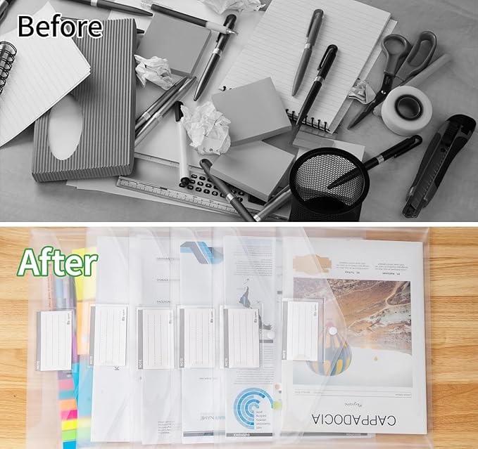 48pcs Plastic Envelopes A4,Letter Size Poly Envelopes with Snap Button,Waterproof Document File Folders with Label Pocket,Document Folders for Office Supplies,School,Home Organization(Transparent)