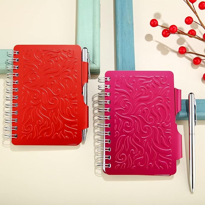 Zonon 2 Pcs Mini Password Book with Alphabetical Tabs Metal Password Keeper Book Portable Organizer Elegant Mandala Pattern Notebook with Pen, Spiral Bound for Information(Red, Rose Red)