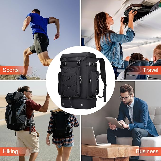 WITZMAN Travel Backpack for Men Women Carry on Bags for Airline Approved Convertible Duffle Luggage Backpack Shoe Compartment（B691 Classic Black）