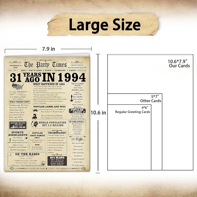 Funny 31st Birthday Card Gifts for Women Men,Large 31 Year Old Birthday Decorations Gifts for Her Him,Happy 31st Anniversary Wedding Gifts Card for Husband Wife