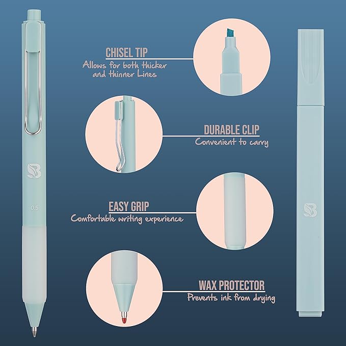 BLIEVE - Aesthetic Highlighters and Gel Pens With Soft Ink And Tip, Bible Highlighters and Pens No Bleed, Dry Fast Easy to Hold, for Bible Journaling Planner School Supplies (Pastel)