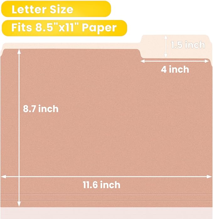 SUNEE File Folders Letter Size Pastel Colors, 100 Pack Manilla Folders 8.5 x 11 1/3-Cut Tabs, Colored File Folders Office Home School for Documents Files Paper