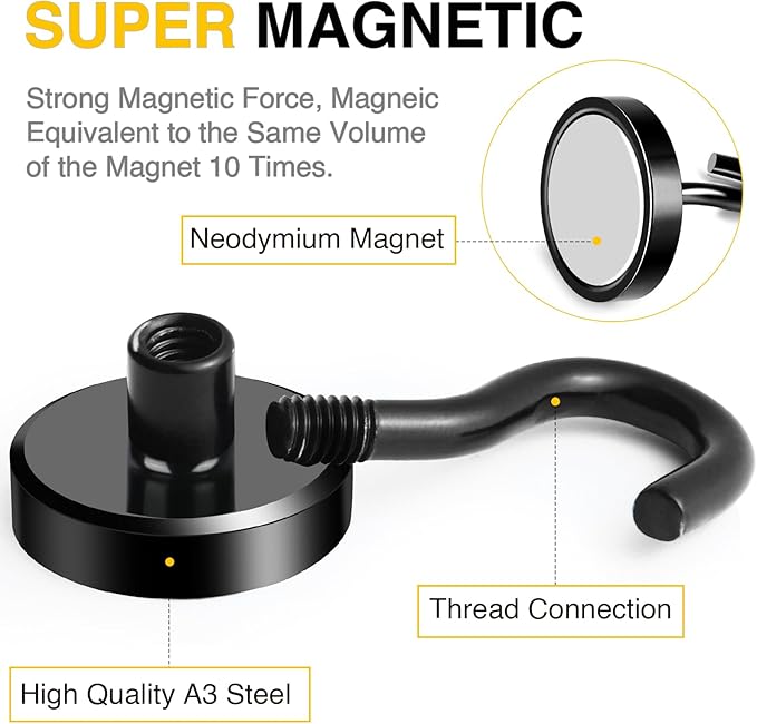 DIYMAG Black Magnetic Hooks, 50 LB Heavy Duty Magnet with Hooks, 20 Packs Strong Rare Earth Neodymium Magnet Hooks for Hanging, Magnetic Hanger for Curtain, Home, Kitchen, Workplace