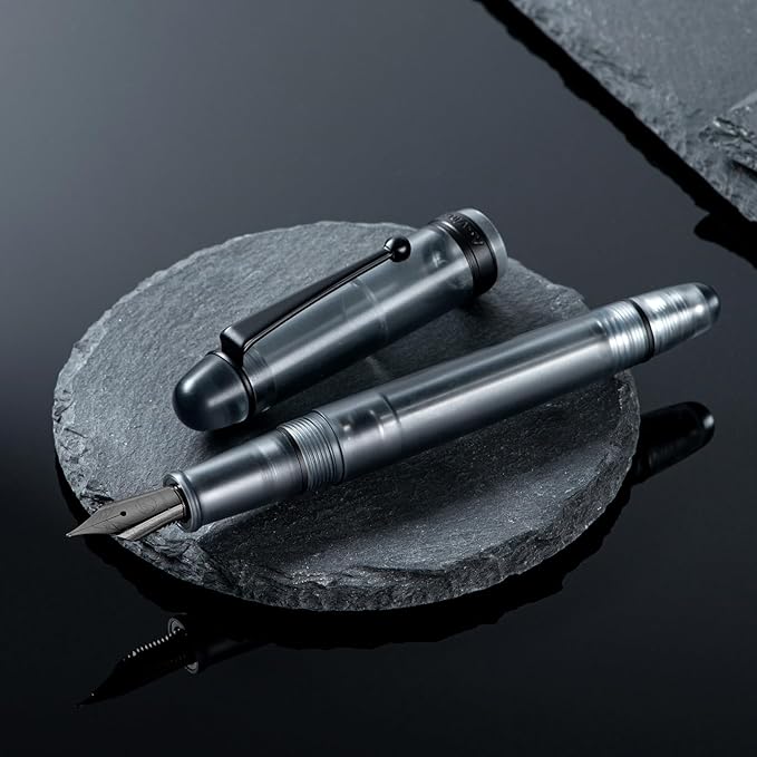 Asvine V126 Vacuum Filling Fountain Pen, Matte Black Acrylic Fine Nib, Large-Capacity Pen with Gift Case
