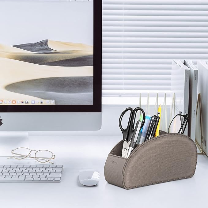 Remote Control Holder with 5 Compartments, KENOBEE Anti-slip Desktop Caddy Storage Organizer for Remote Controllers, Office Supplies, Makeup Brush, Media Accessories, Denim Coffee