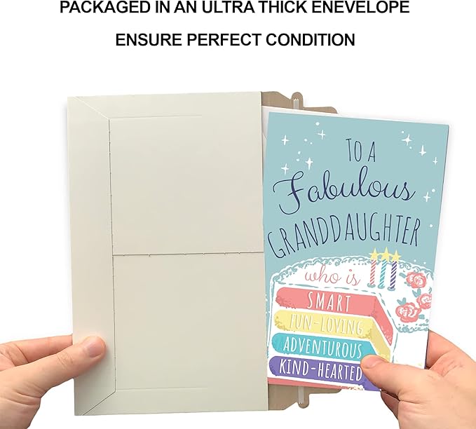 Prime Greetings Birthday Card For Granddaughter, Made in America, Eco-Friendly, Thick Card Stock with Premium Envelope 5in x 7.75in, Packaged in Protective Mailer