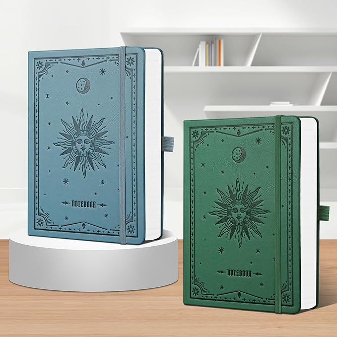 EMSHOI Blank Notebook Journal - 320 Pages, 100gsm Thick Paper, A5 Hardcover Leather, Art Sketchbook for Drawing, Unlined, Plain Sketch Book for Women Men Work Writing, 5.75 X 8.38, Light Blue