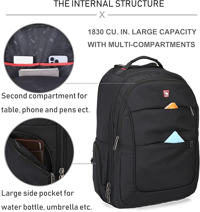 OIWAS 17.3 inch Rolling Backpack with Wheels, Laptop Wheeled Backpack with Wheels for Adults, Travel Carry on Luggage Business Roller Computer Bag Work Trolley Suitcase 36L Men Women Black