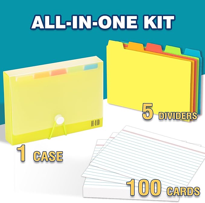 H4D 4x6 Index Card Case with 100 Heavyweight Ruled Index Cards and Dividers, Lime Green