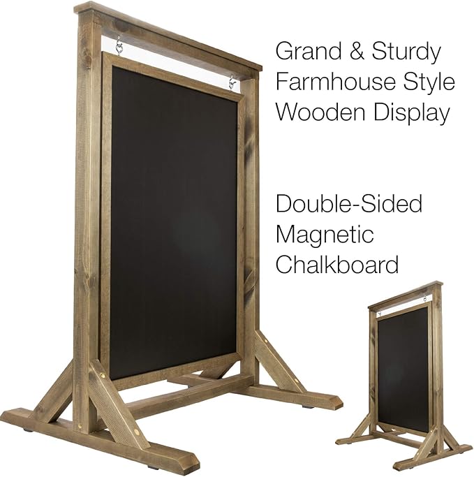Rustic Handcrafted Chalkboard Sign: Uniquely Designed Wooden Sidewalk Sign Message Board with Double Sided Display. Alternative to A-Frame & Sandwich Board Signs. Use Chalk or Liquid Chalk Markers.