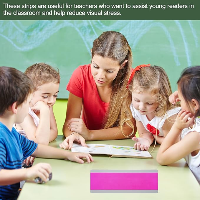YOKIVE 8 Pcs Guided Reading Strips, Book Highlighter Strips Reading Tracker Bookmark Teacher Supply, Great for Classroom (Rose Red Transparent, 7.48"x2.76")
