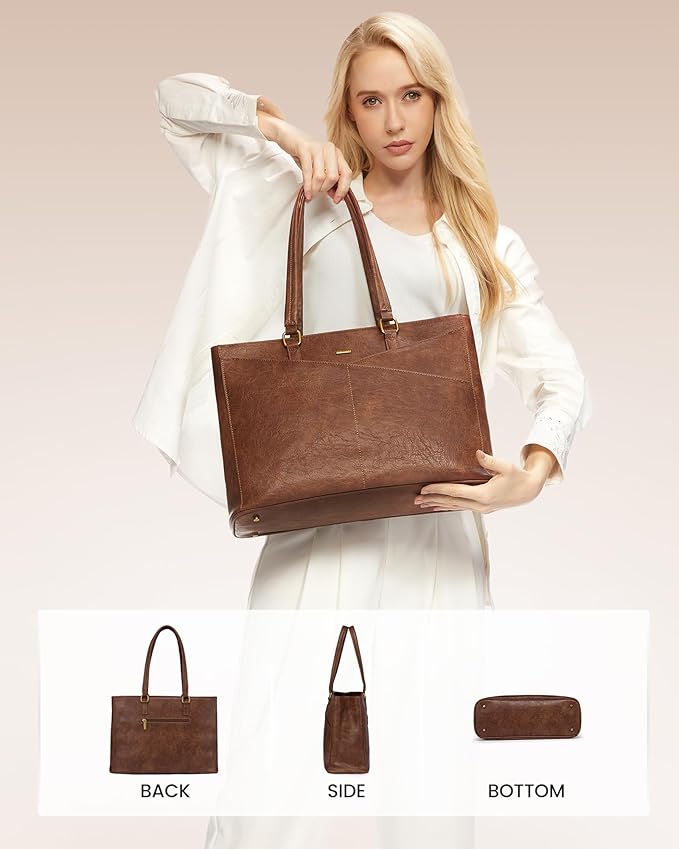 LOVEVOOK Laptop Bag for Women,17.3 Inch Laptop Tote Bag for Women,Vintage Leather Work Tote Bags Computer Teacher Bag,Waterproof Business Bag Office Briefcase