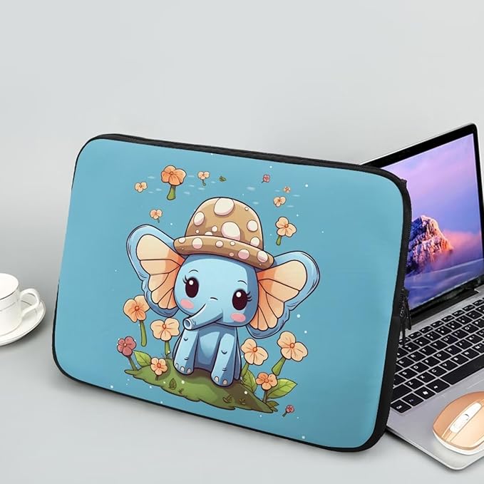 Cute Elephant Laptop Protective Sleeve for Women Girls 13 inch Computer Sleeve Bag Flower Zippered Pouches Lap Top Case Suitable for Daily Use Travel School Office Organizers Bag