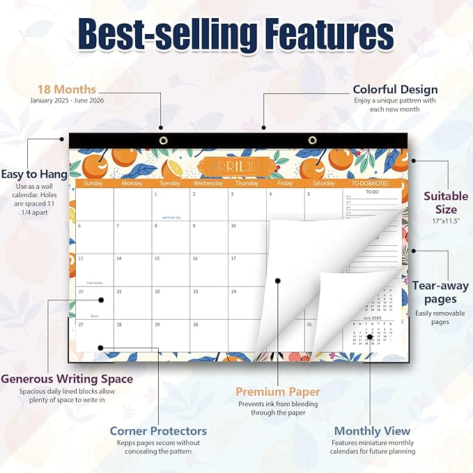 GuassLee Desk Calendar 2025, Desk Top Calendar from Jan. 2025 to Jun. 2026, 17" x 11.5" Large School Year Desk Wall Calendar with To-Do List and Notes for Office School Home Teacher Planning