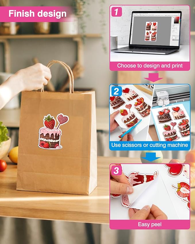 QYH Sticker Paper Printable Vinyl for Inkjet Printer - 240 Sheets White Glossy Sticker Papers 8.5x11 In Label Stickers for Cricut/Silhouette Waterproof Dries Quickly & Tear Resistant Easy to Cut