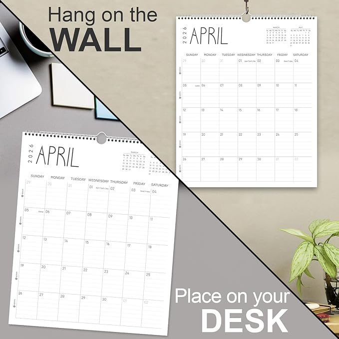 Guasslee Wall Calendar 2025, 11.5" X 14" Vertical Wall Calendar 2025, 18-Month Desk/Wall Calendar Runs From 2025 Jan - 2026 Jun, Monthly Hanging Planner Spiral Bound For School Home Office Organizing