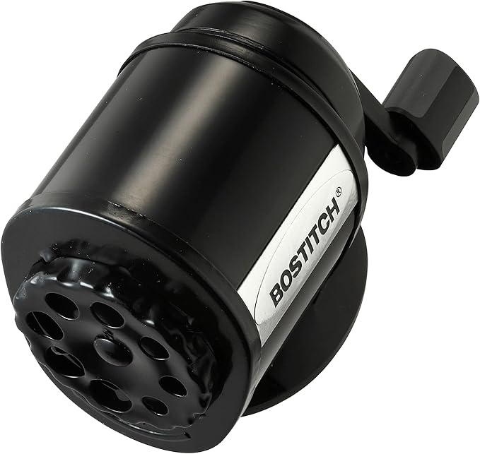 Bostitch Office Wall Mount Manual Pencil Sharpener, Tip Saver, 8 Hole Dial, 6X Longer Cutter Life, Vertical or Horizontal Mounting Black (MPS1-BLK)
