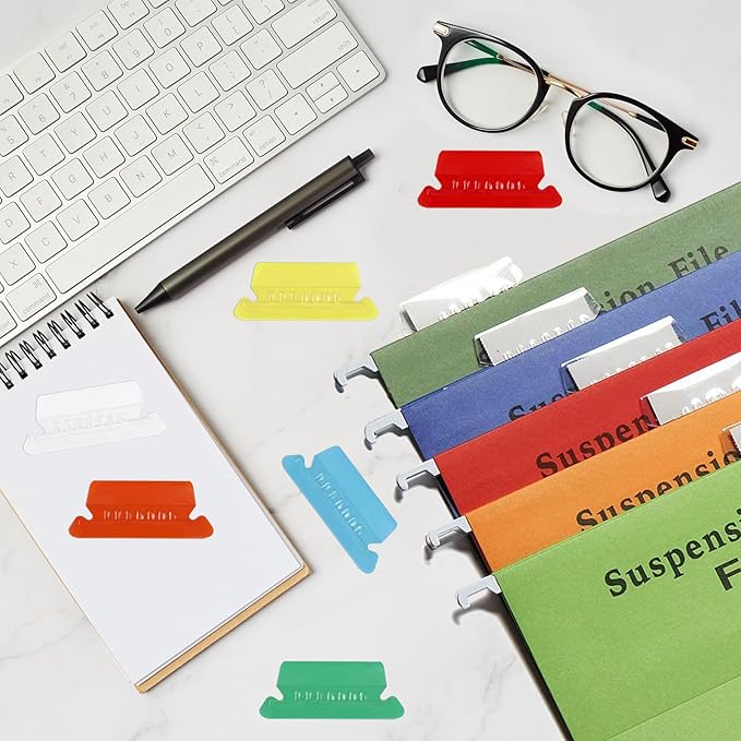 60pcs Folder Tabs & 120 Inserts, Multicolour Plastic File Folder Labels with Paper Inserts Hanging File Folder Tabs for Organize & Distinguish Hanging Files